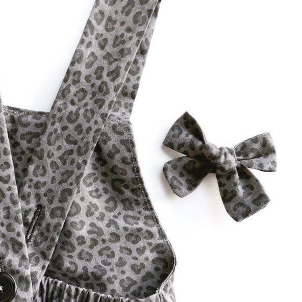 Grey Leopard Print Hand Tied Cotton Hair Bow
