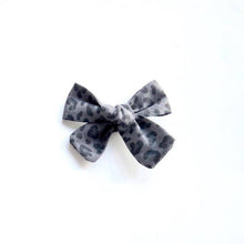 Load image into Gallery viewer, Grey Leopard Print Hand Tied Cotton Hair Bow

