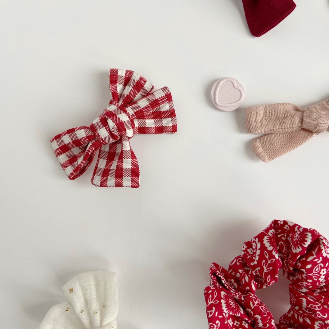 Valentines Red Gingham Hand Tied Hair Bow