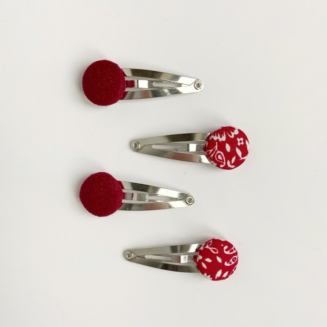 Valentines Red Floral Set Fabric Covered Button Clips