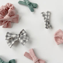 Load image into Gallery viewer, Grey Gingham Hand Tied Cotton Hair Bow
