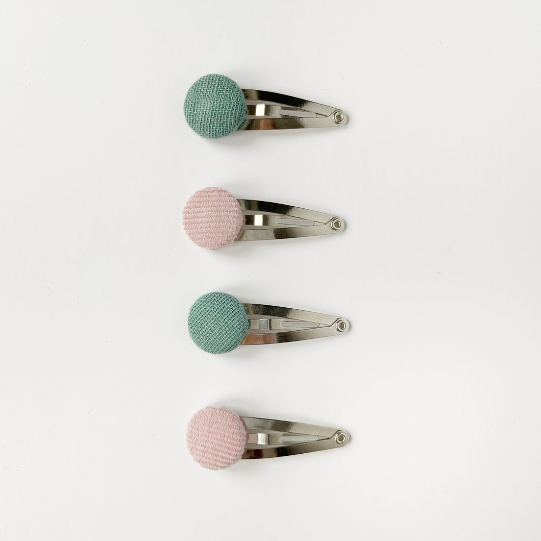 Pink Needlecord and Seafoam Green Fabric Covered Button Clips