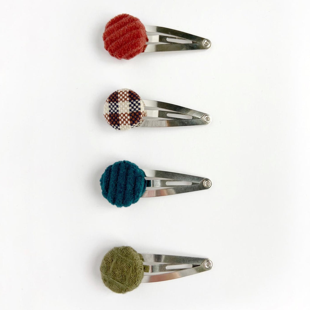 Gingham Autumn Mix Set Fabric Covered Button Clips