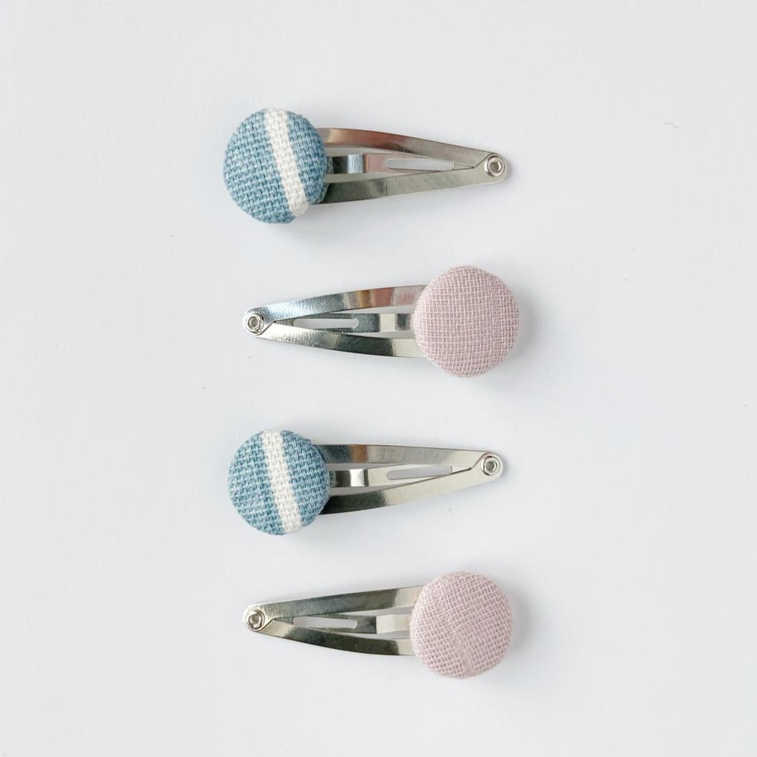 Seaside Stripe and Blush Pink Set Fabric Covered Button Clips