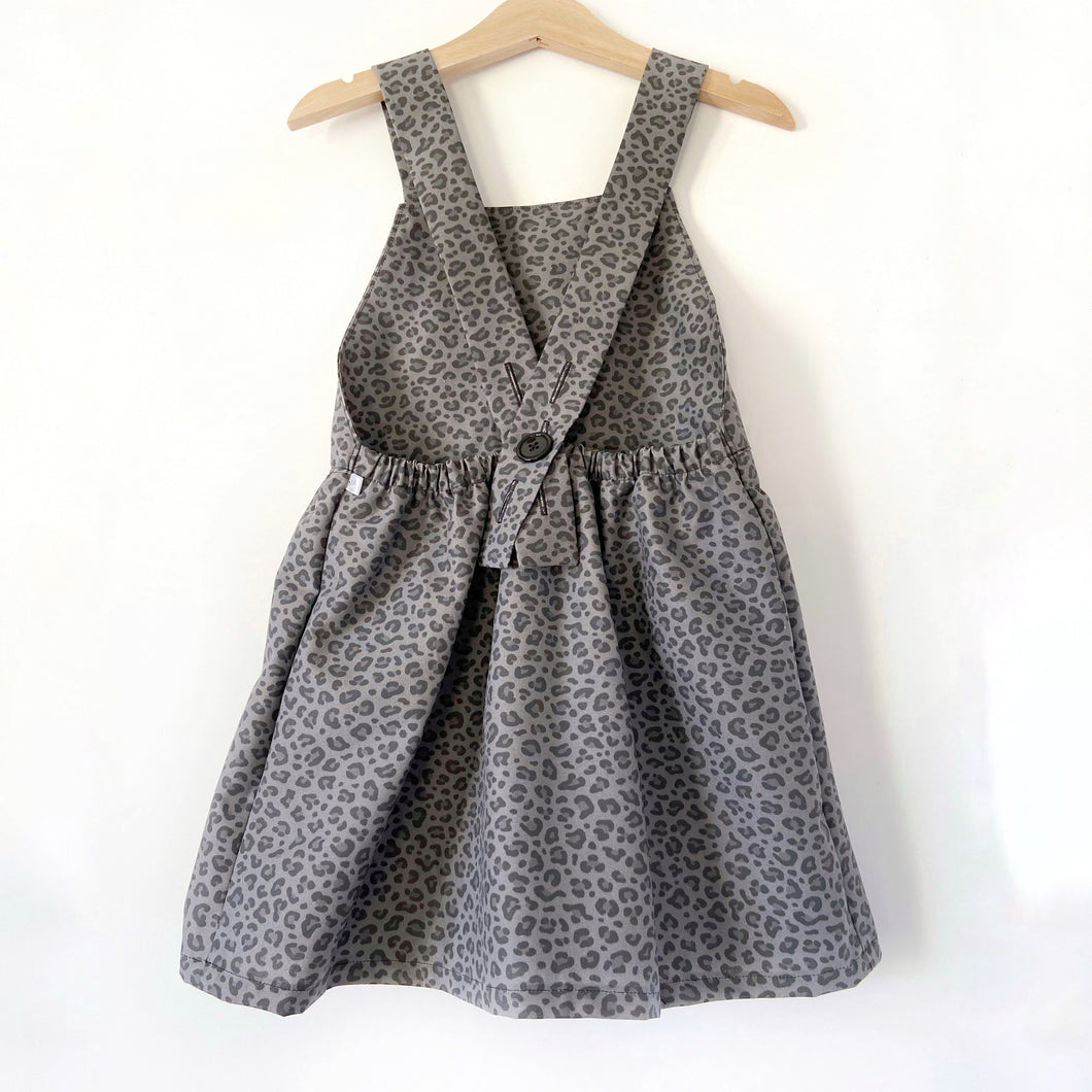 Grey Leopard Print Pinafore Dress